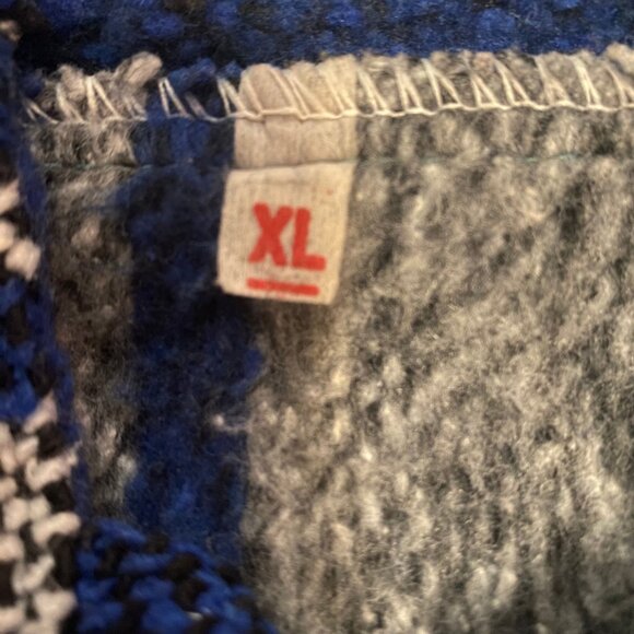 Vintage Mexican Baja Hoodie Blue & Gray Striped Unisex Sweater Poncho (Size XL) - Picture 7 of 7